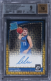 2018-19 Donruss Optic Rated Rookies Signatures Choice Black Gold #177 Luka Doncic Signed Rookie Card (#1/8) - BGS MINT 9/BGS 10